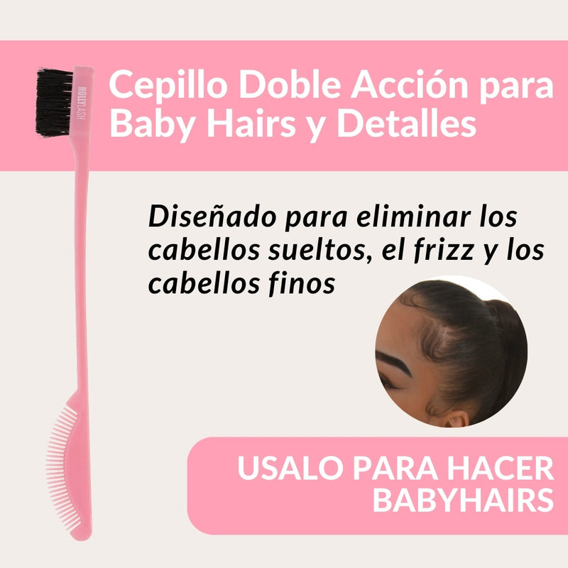 Cepillo Doble Acción para Baby Hairs y Detalles - Rosa