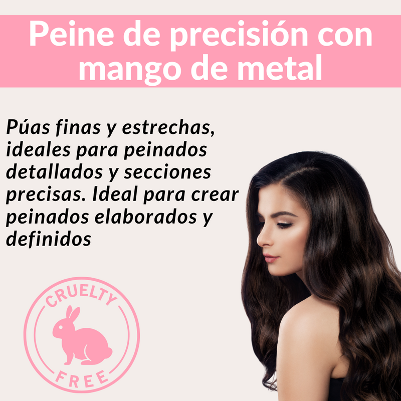 Peine de Estilista Profesional con Punta Metálica - Rosa